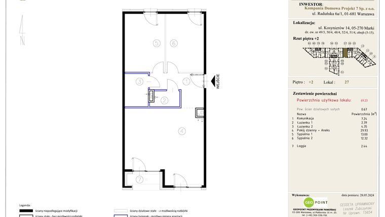 Rzut - Mieszkanie na sprzedaż 3 pokoje o powierzchni 69,23 m² - numer 27 w Markowy Targówek