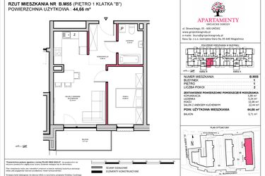 Rzut - Mieszkanie na sprzedaż 2 pokoje o powierzchni 44,66 m² - numer B.55 w Apartamenty Grójeckie Ogrody