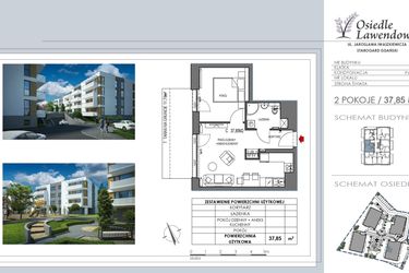 Rzut - Mieszkanie na sprzedaż 3 pokoje o powierzchni 37,85 m² - numer C2 w Osiedle Lawendowe