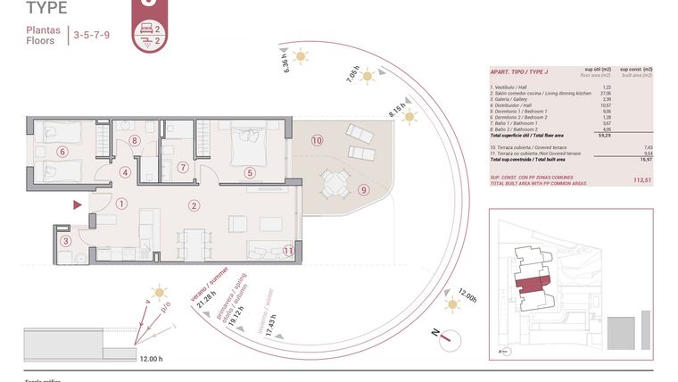 Rzut - Mieszkanie na sprzedaż 2 pokoje o powierzchni 113,51 m² - numer 5-J w Apartamenty w Calpe - 64774338
