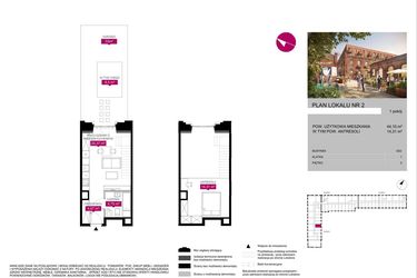 Rzut - Mieszkanie na sprzedaż 1 pokój o powierzchni 44,1 m² - numer G2.2 w Fuzja Lofty