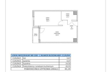 Rzut - Mieszkanie na sprzedaż 2 pokoje o powierzchni 43,19 m² - numer C2/6/04 w Chylońska STO10 etap III