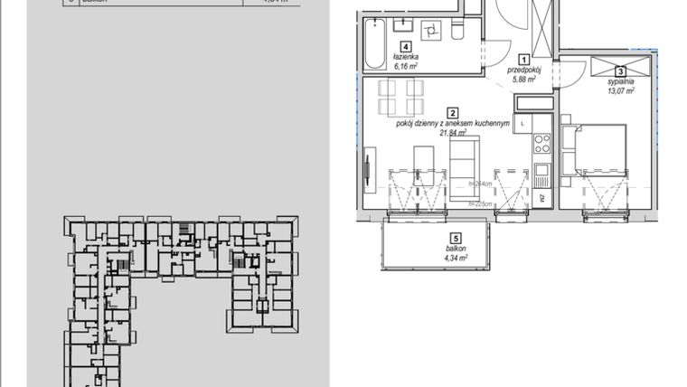 Rzut - Mieszkanie na sprzedaż 2 pokoje o powierzchni 46,95 m² - numer 1E-4-2 w Naramowice Odnova