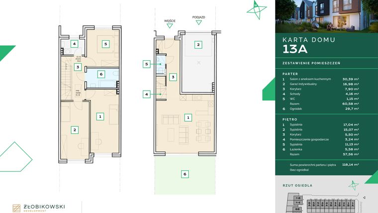 Rzut - Dom na sprzedaż 4 pokoje o powierzchni 118,14 m² - numer 13A w Zapolskiej 12