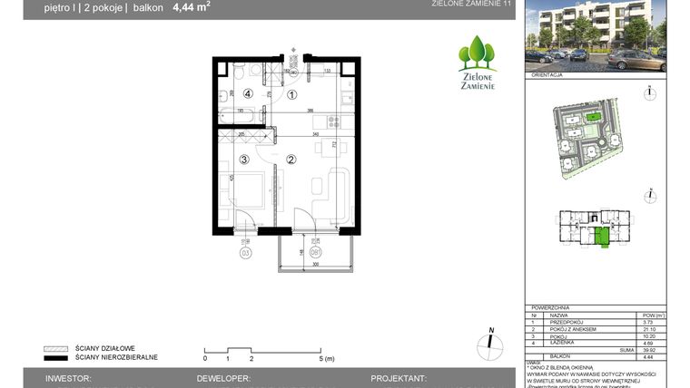 Rzut - Mieszkanie na sprzedaż 2 pokoje o powierzchni 39,92 m² - numer 1C.9 w Zielone Zamienie XI
