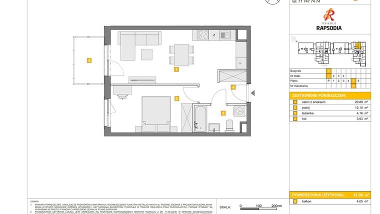 Rzut - Mieszkanie na sprzedaż 2 pokoje o powierzchni 41,08 m² - numer A.34 w Osiedle Rapsodia