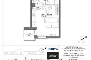 Rzut - Mieszkanie na sprzedaż 1 pokój o powierzchni 28,03 m² - numer A5M01 w Pas Startowy bud. A i B