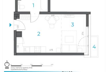Rzut - Mieszkanie na sprzedaż 1 pokój o powierzchni 29,33 m² - numer 3.M.08 w Incepti Gaj 2