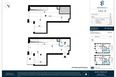 Rzut - Mieszkanie na sprzedaż 3 pokoje o powierzchni 81,65 m² - numer M23 w Krypska 33