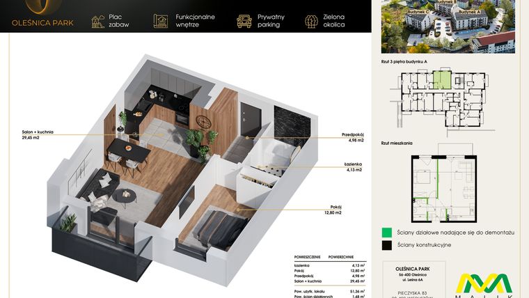 Rzut - Mieszkanie na sprzedaż 2 pokoje o powierzchni 52,84 m² - numer M31 w Oleśnica Park