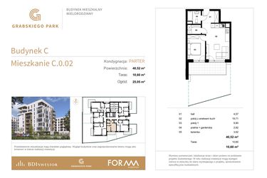 Rzut - Mieszkanie na sprzedaż 2 pokoje o powierzchni 40,52 m² - numer C.0.02 w Grabskiego Park