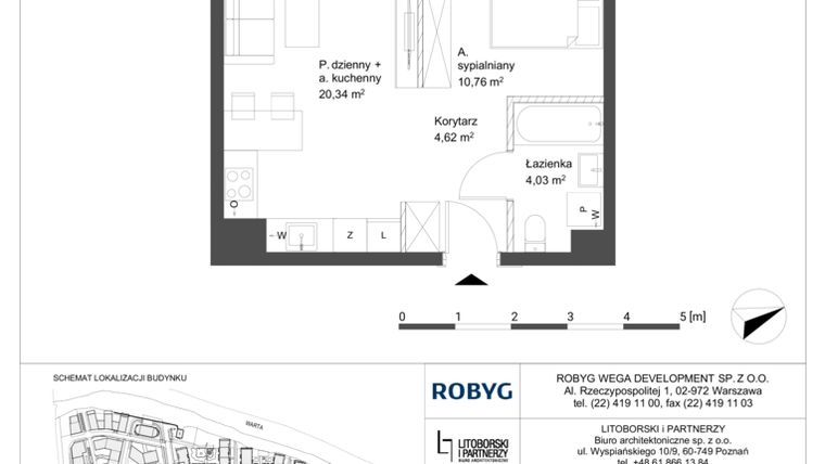 Rzut - Mieszkanie na sprzedaż 1 pokój o powierzchni 39,75 m² - numer 0M14 w Elektrovnia Garbary
