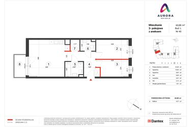 Rzut - Mieszkanie na sprzedaż 3 pokoje o powierzchni 60 m² - numer L-40 w Osiedle Aurora - bud. L