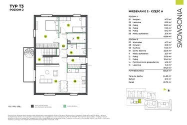 Rzut - Mieszkanie na sprzedaż 6 pokoi o powierzchni 154,07 m² - numer 5AL/2 w Skowronia