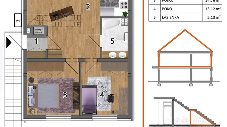 Rzut - Mieszkanie na sprzedaż 4 pokoje o powierzchni 127,9 m² - numer 3L2 w Osiedle Leśnica Las
