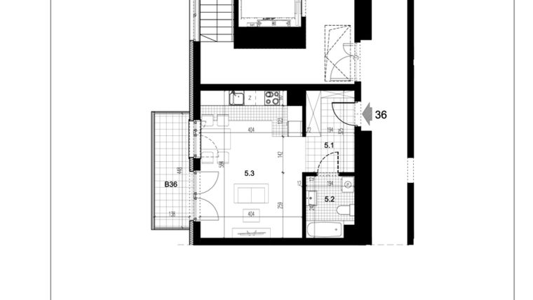 Rzut - Mieszkanie na sprzedaż 1 pokój o powierzchni 33,71 m² - numer C1.36 w Centralna 51C