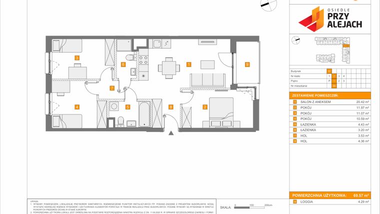 Rzut - Mieszkanie na sprzedaż 4 pokoje o powierzchni 69,57 m² - numer 3.1.D.30 w Osiedle przy Alejach etap 3