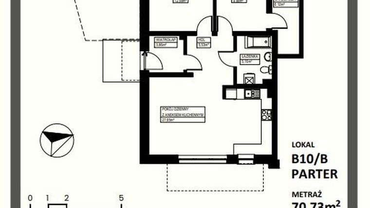 Rzut - Mieszkanie na sprzedaż 3 pokoje o powierzchni 70,73 m² - numer B10/Bparter w Osiedle Lente Zacharzyce