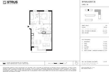 Rzut - Mieszkanie na sprzedaż 3 pokoje o powierzchni 60 m² - numer A4.0 w Wynalazek 3A