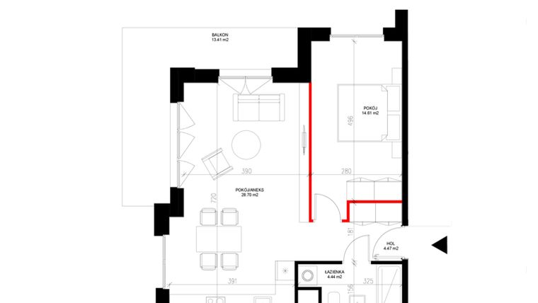 Rzut - Mieszkanie na sprzedaż 2 pokoje o powierzchni 52,22 m² - numer E.3.9 w INSPIRE ETAP IV – bud. E