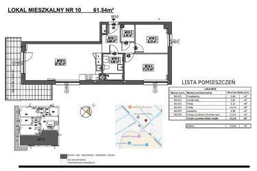 Rzut - Mieszkanie na sprzedaż 3 pokoje o powierzchni 61,54 m² - numer M10 w Jeziorna 1