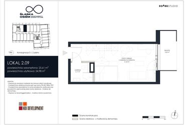 Rzut - Mieszkanie na sprzedaż 1 pokój o powierzchni 25,61 m² - numer 2.09 w Śląska Osiem