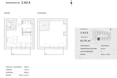 Rzut - Mieszkanie na sprzedaż 2 pokoje o powierzchni 61,75 m² - numer 2.A2.5 w Żernicka Park