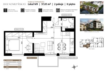 Rzut - Mieszkanie na sprzedaż 2 pokoje o powierzchni 37,03 m² - numer M9 w Dolnomłyńska 5