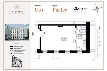 Rzut - Lokal użytkowy na sprzedaż 1 pokój o powierzchni 58 m² - numer U1 w Niecała Prestige Residence