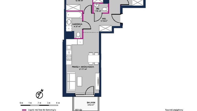 Rzut - Mieszkanie na sprzedaż 4 pokoje o powierzchni 67,1 m² - numer 210 w Moja Północna Etap III