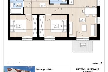 Rzut - Mieszkanie na sprzedaż 3 pokoje o powierzchni 60,48 m² - numer B4/1/22 w Montano bud. B4