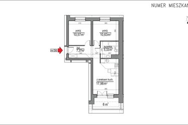 Rzut - Mieszkanie na sprzedaż 3 pokoje o powierzchni 51,88 m² - numer 1m.36 w Osiedle Rytm