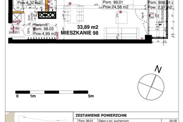 Rzut - Mieszkanie na sprzedaż 1 pokój o powierzchni 33,89 m² - numer M98 w Srebrzyńska Park IV