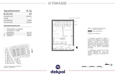 Rzut - Mieszkanie na sprzedaż 1 pokój o powierzchni 32,48 m² - numer 9.16 w Trimare
