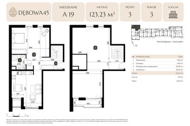 Rzut - Mieszkanie na sprzedaż 3 pokoje o powierzchni 123,23 m² - numer A.19 w Dębowa 45