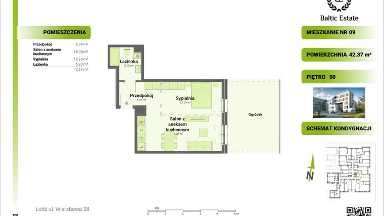 Rzut - Mieszkanie na sprzedaż 2 pokoje o powierzchni 42,37 m² - numer 00.M.09 w Dom Architekta
