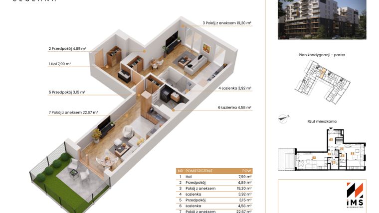 Rzut - Mieszkanie na sprzedaż 2 pokoje o powierzchni 65,67 m² - numer C.0.1 w Rondo Ceglana etap II