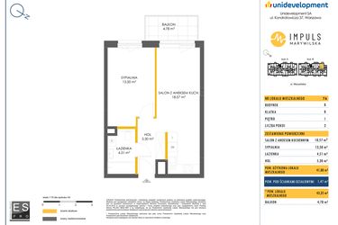 Rzut - Mieszkanie na sprzedaż 2 pokoje o powierzchni 43,35 m² - numer B/76 w Impuls Marywilska