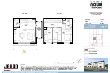 Rzut - Mieszkanie na sprzedaż 4 pokoje o powierzchni 73,75 m² - numer 7C w Nowe Tarnowo zabudowa szeregowa