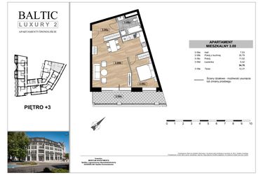 Rzut - Mieszkanie na sprzedaż 2 pokoje o powierzchni 54,76 m² - numer 3.09 w Baltic Luxury 2