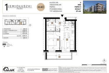 Rzut - Mieszkanie na sprzedaż 2 pokoje o powierzchni 34,06 m² - numer M40 w Jemiołuszki Park