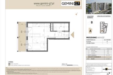 Rzut - Mieszkanie na sprzedaż 1 pokój o powierzchni 27,86 m² - numer A4/4/22 w GEMINI G-7
