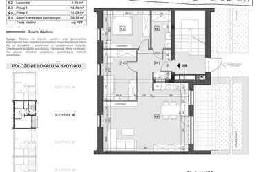 Rzut - Mieszkanie na sprzedaż 4 pokoje o powierzchni 69,25 m² - numer IB1 w Wzgórze Zelwerowicza