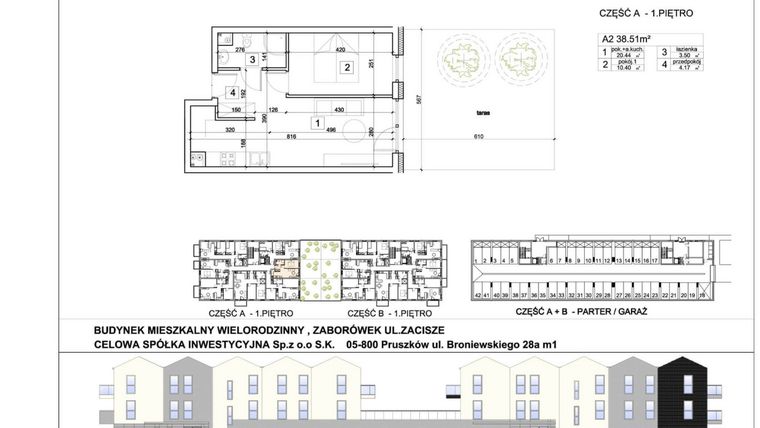 Rzut - Mieszkanie na sprzedaż 2 pokoje o powierzchni 38,51 m² - numer 2 w Kampinoskie Zacisze