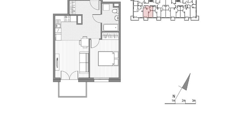 Rzut - Mieszkanie na sprzedaż 2 pokoje o powierzchni 41,63 m² - numer G.23 w Glogera bud. F i G