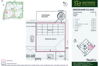 Rzut - Mieszkanie na sprzedaż 3 pokoje o powierzchni 71,97 m² - numer D1.M10 w Apartamenty przy Parku Szczytnickim