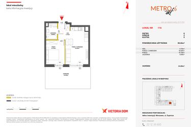 Rzut - Mieszkanie na sprzedaż 2 pokoje o powierzchni 38,26 m² - numer 116 w Metro Art 6