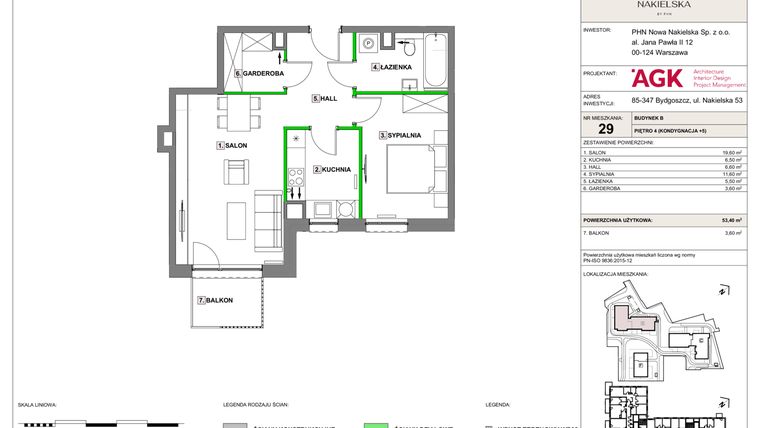 Rzut - Mieszkanie na sprzedaż 2 pokoje o powierzchni 53,4 m² - numer NN-B-LM-29 w Nowa Nakielska by PHN