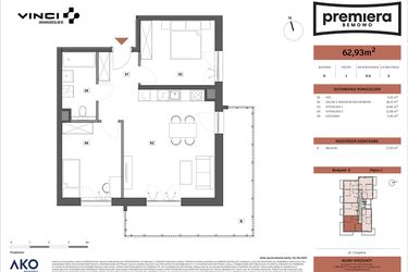 Rzut - Mieszkanie na sprzedaż 3 pokoje o powierzchni 62,93 m² - numer D.06 w Premiera Bemowo