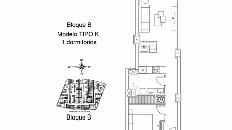 Rzut - Mieszkanie na sprzedaż 1 pokój o powierzchni 56,16 m² - numer 4K w Apartamenty w La Manga SP-45213